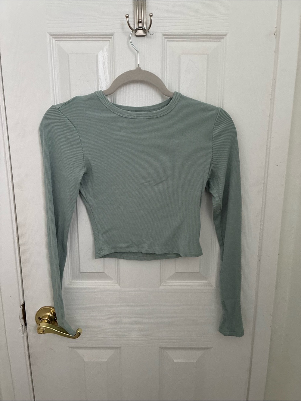 Ribbed Green Long Sleeve Crop Top- Women